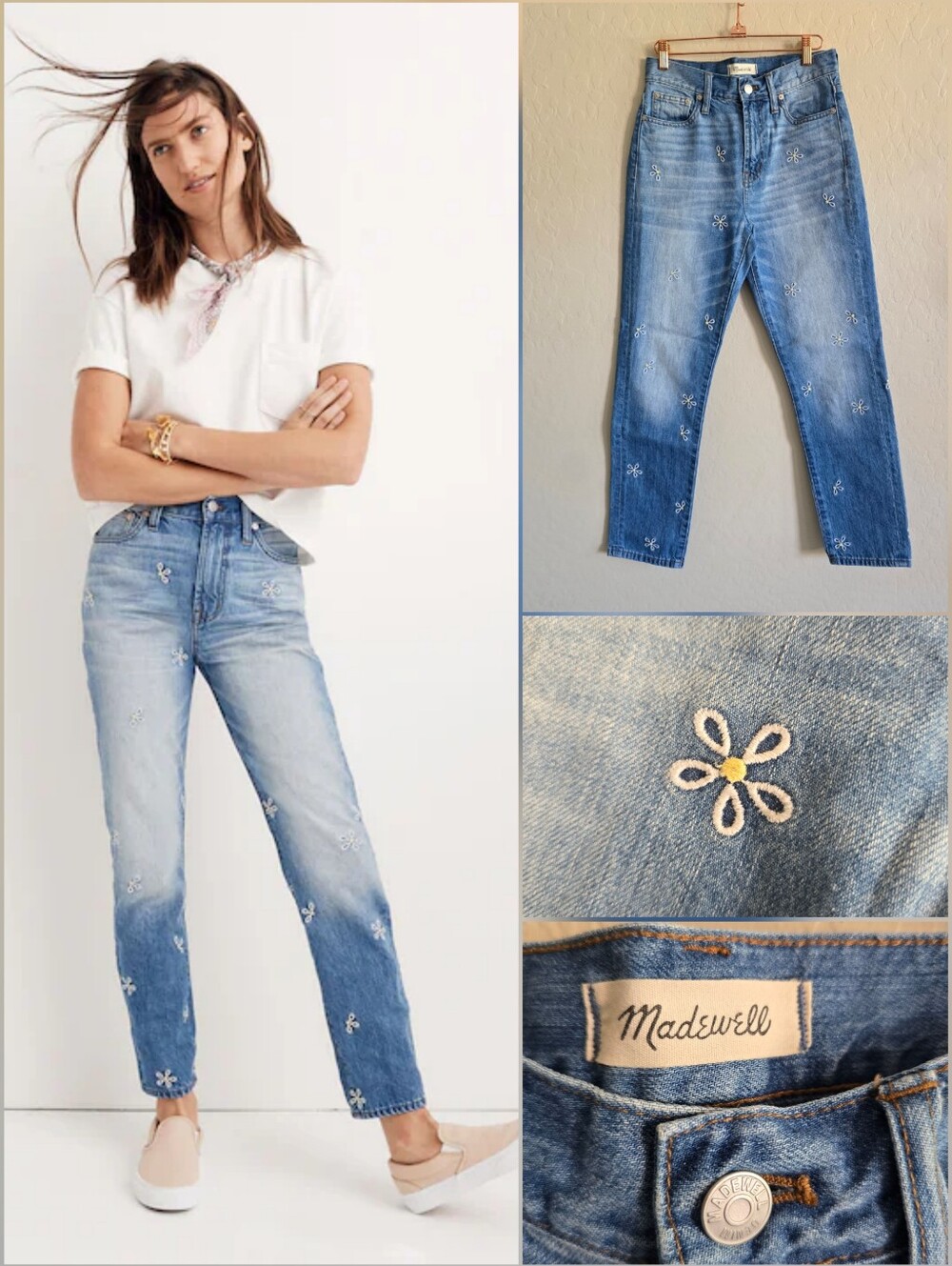 Madewell The Perfect Summer Jean Size‎ 26 Embroidered daisies High Rise